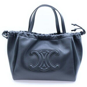 Celine Cabas Drawstring Bag Shoulder Handbag Gray Leather